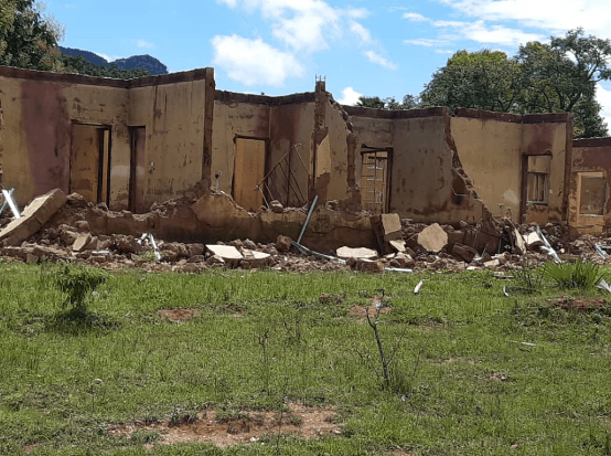Razed building said to be a clinic at Zangang, Kaura LGA. [Credit: Taiwo Hassan Adebayo/Premum Times]