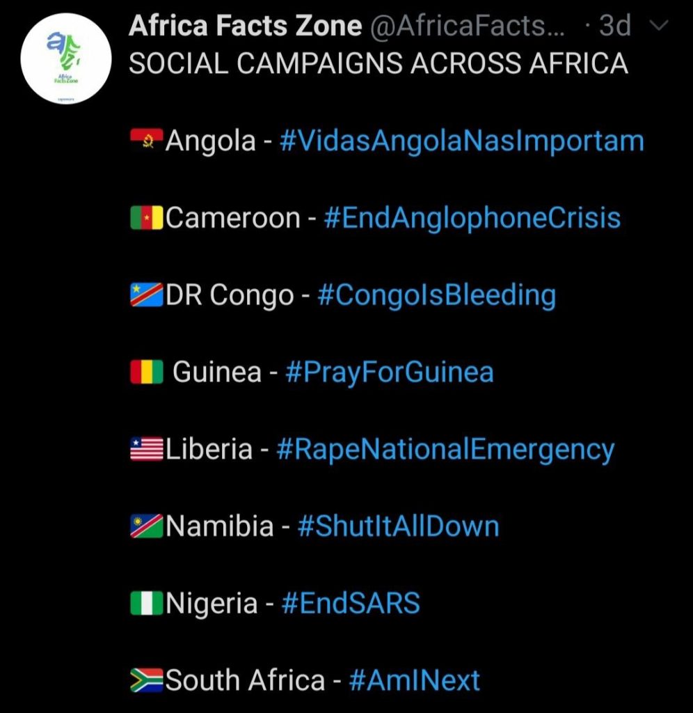 Africa Facts Zone shares trending hashtags across Africa on October 27.