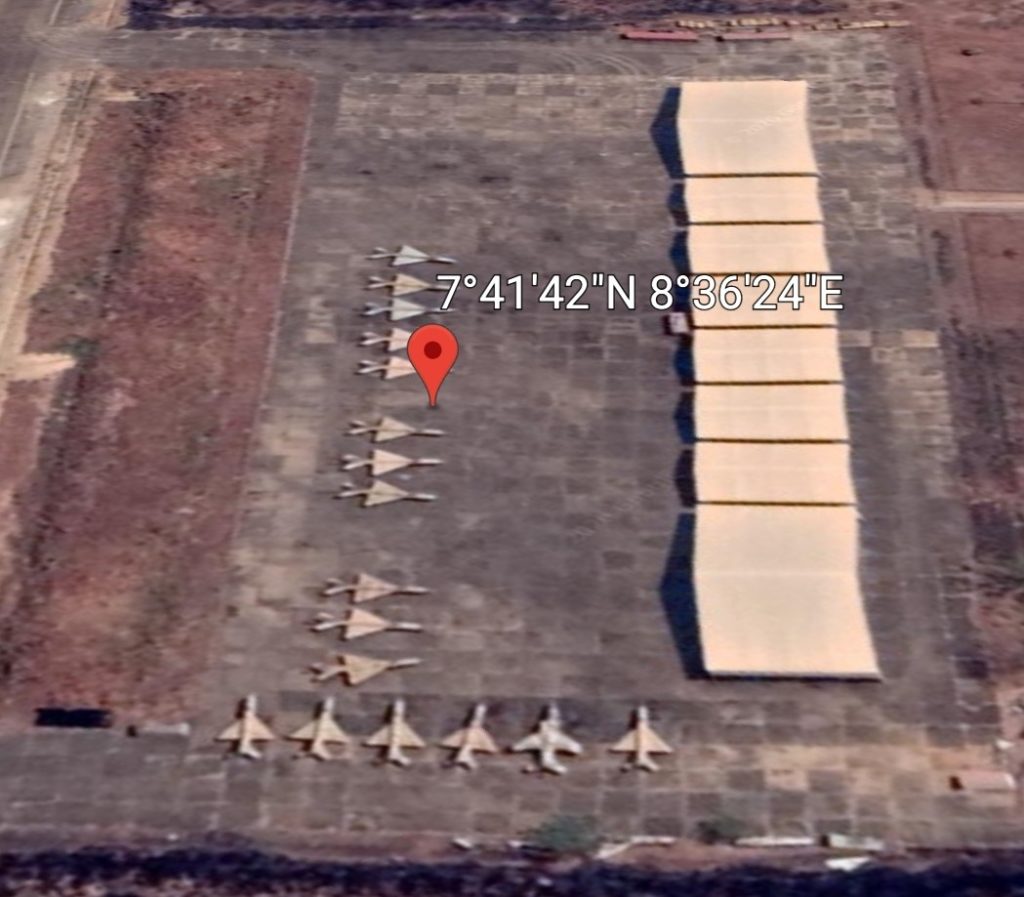 What appears to be MIG-21s outside NAF Tactical Air Command Hangers in Makurdi| Google Earth Image.