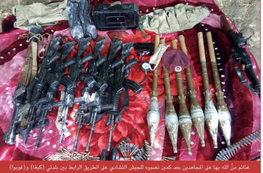 ISWAP display Ex Chadian Galil rifles and RPG rounds, picture Via @SimNasr