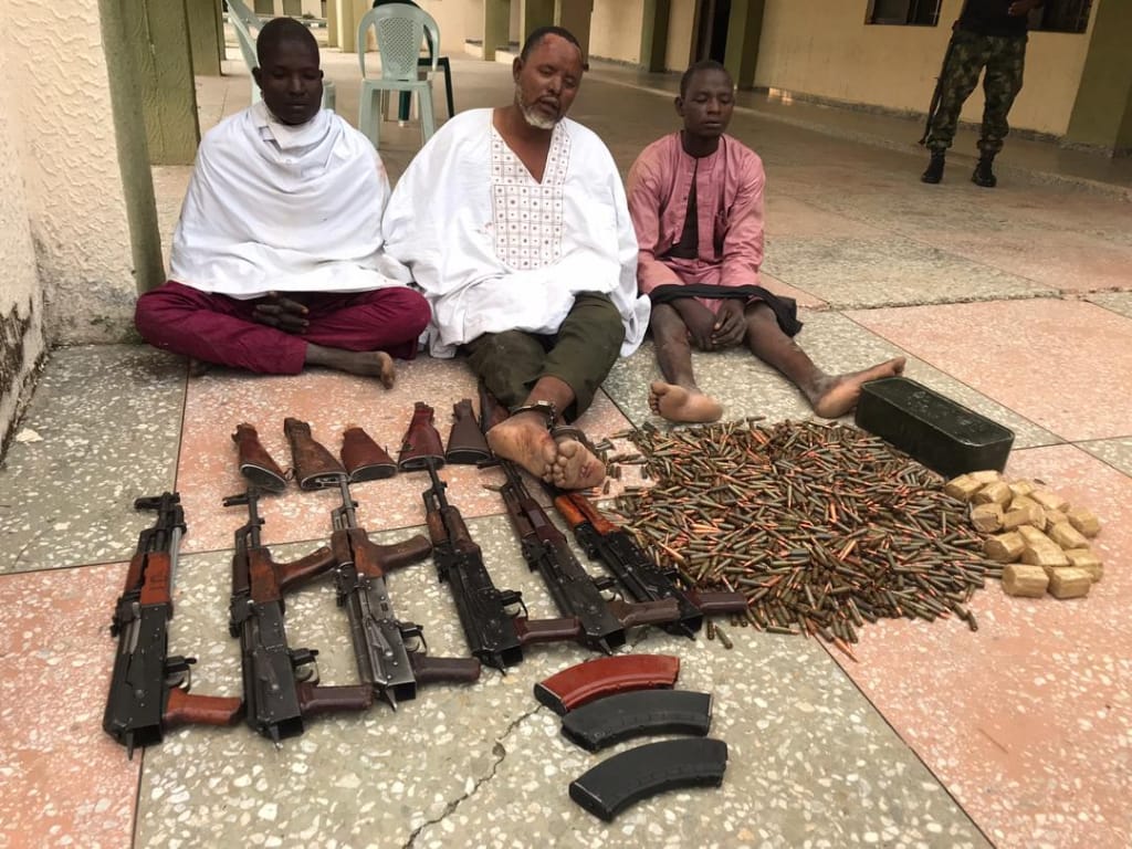 File. Troops at Dantudu in Mailailai District of Sabon Birni intercepted 6 AK 47 Rifles, 3 AK 47 Rifle magazines and 2,415 rounds of 7.62mm ammunition.